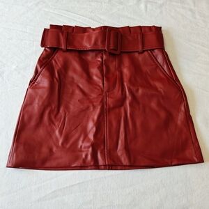 NWOT Zara Red Faux Leather Belted Mini Skirt